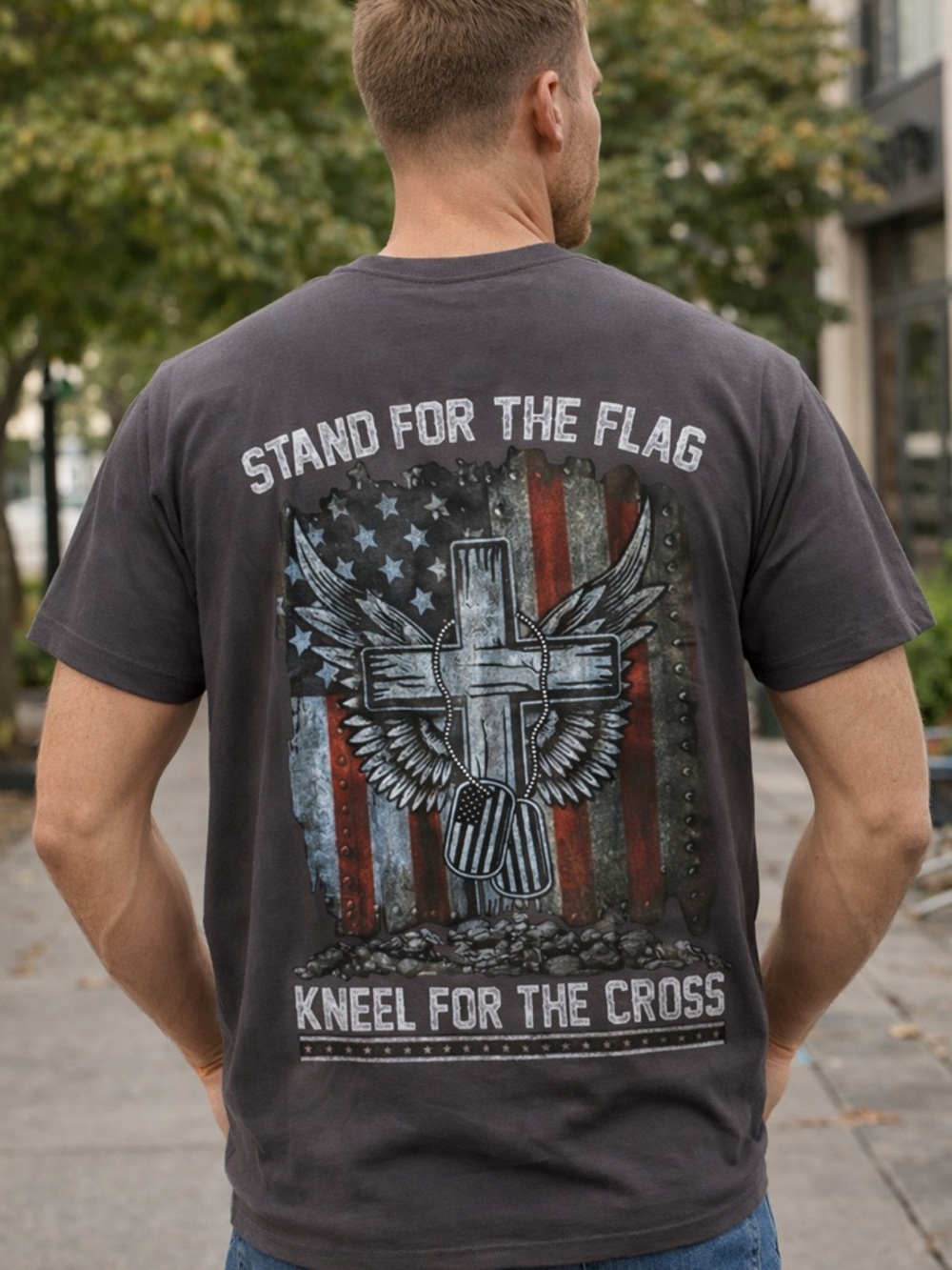 NWT ADOR Men’s L Patriotic Graphic Tee “Stand for the Flag Kneel for the‎ Cross”